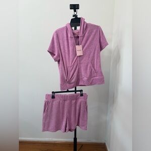 Juicy Couture Mauve Terry Towel Short Sleeve Hoodie and Shorts Tracksuit Set